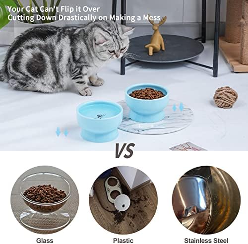 Tigelas de gato levantadas em cerâmica, alimentos de gato inclinados e tigelas de água, coleta de tigela de alimentador de