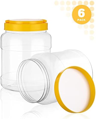 Gerrii 6 PCs 85 oz grandes frascos de plástico com tampas transparentes de contêineres de armazenamento de boca larga com tampas à prova de vazamentos para cartuchos redondos para porca de farinha alimentos para alimentos de mel