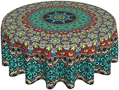 Mihain colorido Mandala Floral Mandala redonda Toleta de mesa de 60 polegadas Tala de mesa de mesa com manchas de rugas resistentes