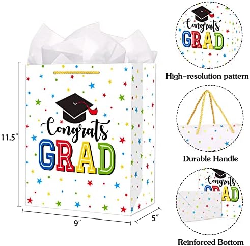 D24 Saco de presente de graduação do D24Time com alça e tecido 11.5 Parabéns Large Parabéns Saco de favor da faculdade Graduados Junior
