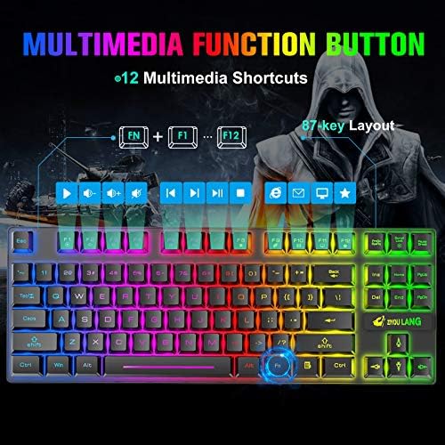 O teclado sem fio para jogos e o combo de mouse com 87 itens de arco-íris de arco-íris LED recarregável 3800mAh Bateria mecânica