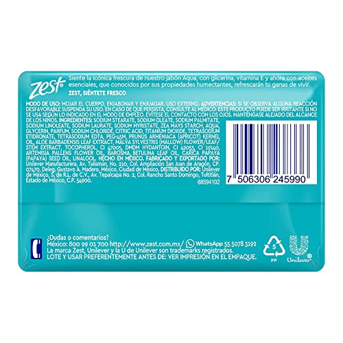 Sabão de sabão de barra Zest Aqua Original com glicerina e sabão de banho de vitamina E para sentir -se fresco com seu conteúdo