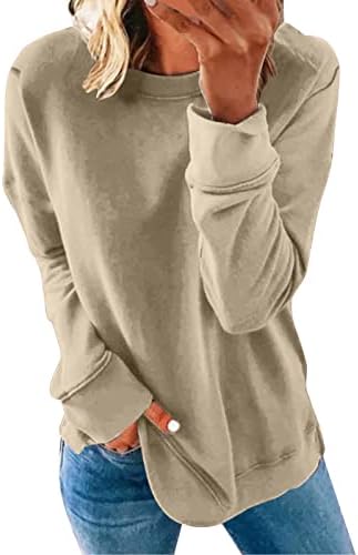 BEUU MULHERES soltas casuais de manga longa camisetas redondas coloras sólidas coloras de moletons jumpers