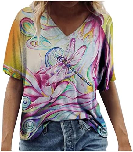 Narhbrg Summer 3/4 Camisas de manga Túdos de túnica feminino garotas fofas camisetas estampas de desenho animado Camisa