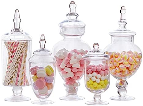 TKFDC 5PCS Candy Jar Sobremsert Garrafas de armazenamento Jarros de armazenamento Recipientes de vidro Cobertados Decoração de