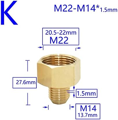 Spray Water Connection Brass Head masculino Cabeça fêmea 1/2 polegada M14 M18 M22 Pitch de conector rosqueado de 3/8 de polegada 1,5 mm Conector de máquina de lavar com torneira de cobre