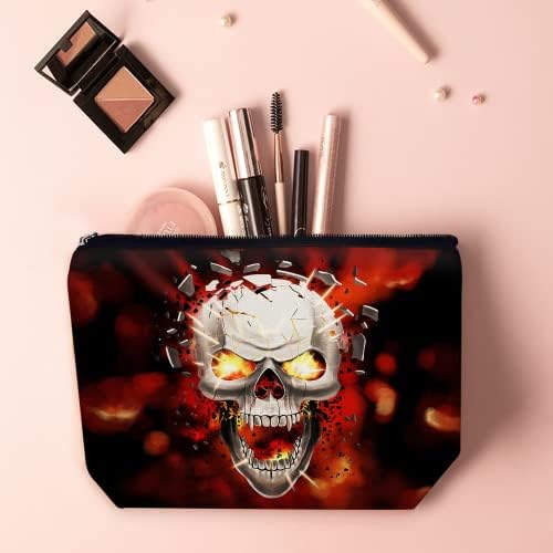 Sacos de maquiagem Kasader Bolsa de maquiagem de viagem para mulheres grandes bolsas de linho de linho de linho Bolsa de bolsa de higiene pessoal 10x7 em - Skull Angry, 7x10 em