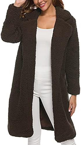 Jaqueta de pelúcia, cardigã de inverno de manga longa casual para mulheres longas equipadas com casacos de bolso confortável