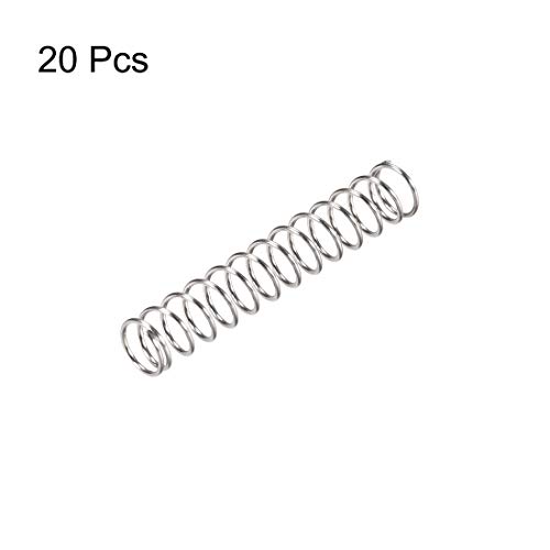 Mola de compressão UXCELL, 304 Aço inoxidável, 5 mm OD, tamanho do fio de 0,5 mm, comprimento compactado de 16,5 mm, comprimento livre