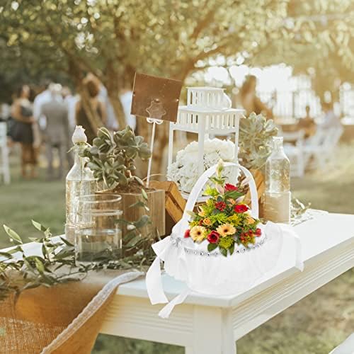 Ipetboom cesto cestas de menina com shinestone bowknot wedding handheld cesto de seda cesta de pano floral para festa de casamento