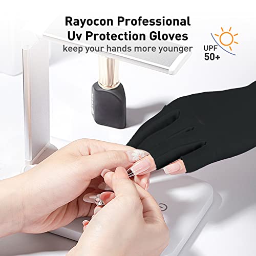 Rayocon UV-Gloves-for-Nail Lamp, UPF50+ luvas de proteção UV para manicures, luvas sem dedos para proteger as mãos