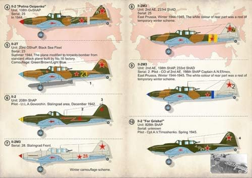 Escala de impressão 72-306-1/72 Decalques para Ilyushin IL-2, Segunda Guerra Mundial,