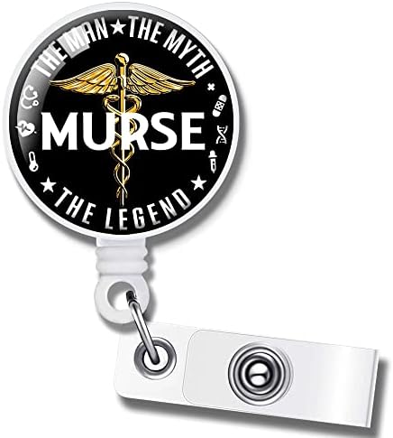 Engraçado Murse, os homens, o mito The Legend Badge Reel Holder Repactable com clipe de identificação para homens veterinários Doctor de consultório do sexo masculino assistente social, presente para o médico colegas de enfermagem