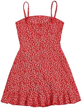 Milumia Girl's Ditsy Floral Cami Dress Spaghetti Strap Ruffle Trim Tie Side Mini Dress