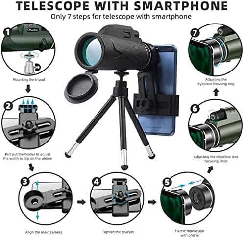Telescópio monocular Manqian, 100x80 High Pooderoso monocular para smartphone com titular e tripé, zoom impermeável monocular para adultos crianças assistindo a caça a caminhadas