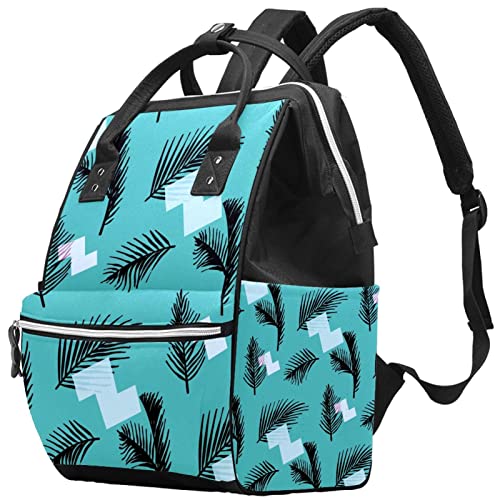 Folhas tropicais elegantes Padrão Bolsa de fraldas azuis Backpack Mummy Backpack de grande capacidade Bolsa de enfermagem Bolsa