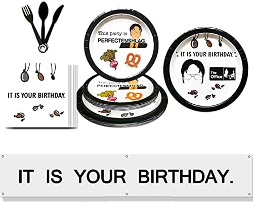 É o seu banner de aniversário, o tema do escritório Dwight tema infame marido Booth Booth Props Decorações de festa O bolo