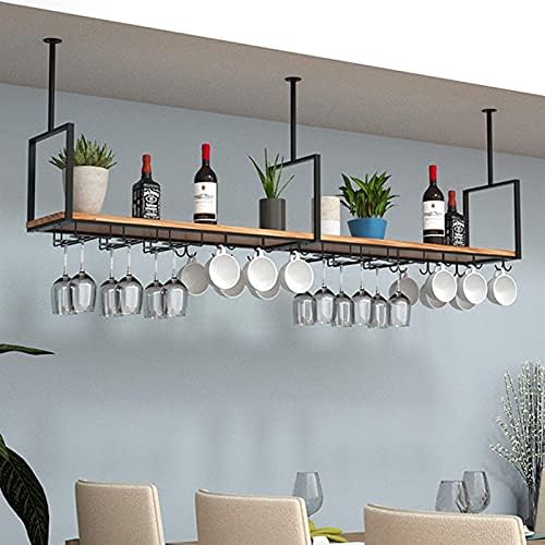 Paiifa Wine Racks, porta-vidro do teto, prateleira de vinhos, prateleira de decoração de teto de vidro pendurada em ferro, para bares/restaurantes/cozinhas, prateleiras de dupla fins/120 * 30 * 60cm