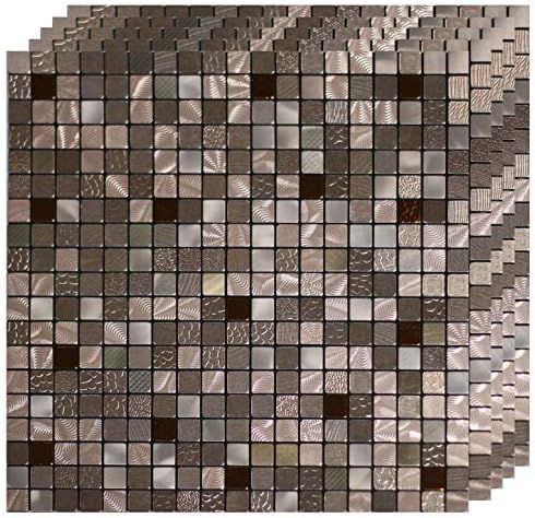 5 folhas de casca de mosaico de alumínio autoadesivo e telhas de metal de metal 3D Painel de adesivo de parede backsplash para