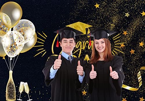 Giumsi 8x6ft parabéns aula de graduação de pano de fundo de 2022 suprimentos de festas decorações preto e dourado glitter balões para a escola fotografia de pó de fundo