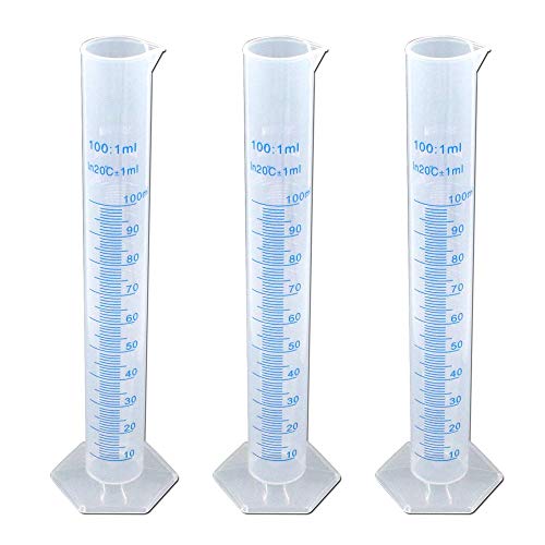 Woogim 3 pcs 100ml Cilindro de medição de plástico para cilindro graduado para plástico científico Medição do cilindro