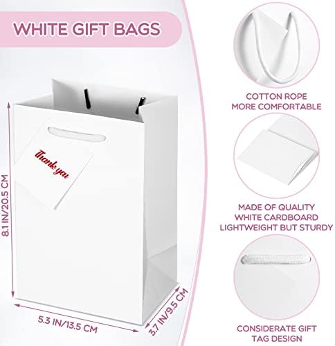 50 PCS Sacos de presente brancos com alças a granel 5,3 x 3,7 x 8,1 polegadas Mini sacos de presente a granel pequenas