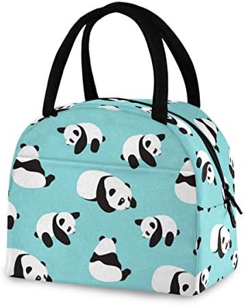 Yyzzh Cartoon fofo panda urso padrão padrão em zíper isolado azul lancho saco refrigerador refeição preparar bolsa lancheira