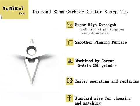 Yurikai 32mm Cutter de carboneto de diamante 10 x 32 mm Ponto nítido para Torno de madeira DIY Ferramentas de Turnando de Madeira Turnando
