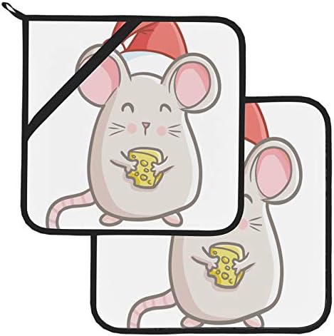 Kawaii Feliz Little de desenho animado Mouse resistente a calor Potholders resistentes ao calor para cozinhas 2 PCs Loops de