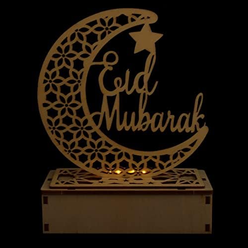 PretyZoom Eid Crafts Night Light: 5pcs Ramadan Mubarak Lamp Decorações 3D Madeira Lua de madeira LED LIGHT LUZES DE ÁNIIDADES
