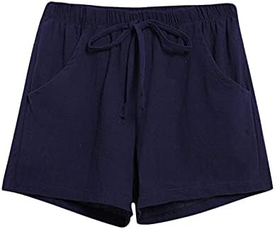 Shorts de cordão feminino shorts confortáveis ​​bolso feminino solto calças e calças elásticas de algodão curta e cintura