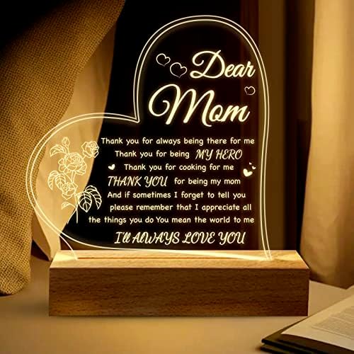 Presente de aniversário do dia das mães para a mãe da filha, filho, marido da lâmpada noturna da lâmpada de madeira da placa