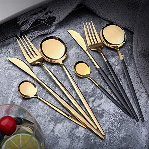 24pcs Dinnerware Set Gold Black Gold 18/10 Calhas de aço inoxidável Faca faca de garfo