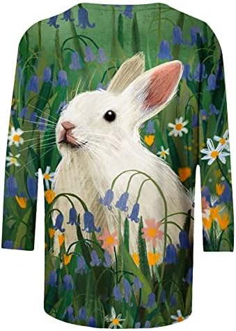 Camisas de Páscoa para mulheres casuais 3/4 manga Bunny Bunny Graphic Tshirt