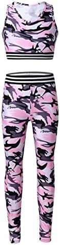 Manyakai Kids Girls 2 Pieces Sports Crop Top com leggings atléticos conjunto de traje de traje de treino Rosa 6 anos