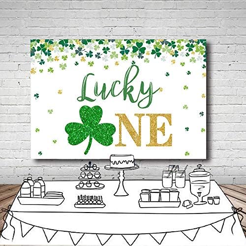 Mehofond 7x5ft St. Patrick's Day Feliz Primeira festa de festa decorações fotográficas Penas Lucky One Banner Green e Gold Shamrock Irish Supplies Spring March March Ande de fundo