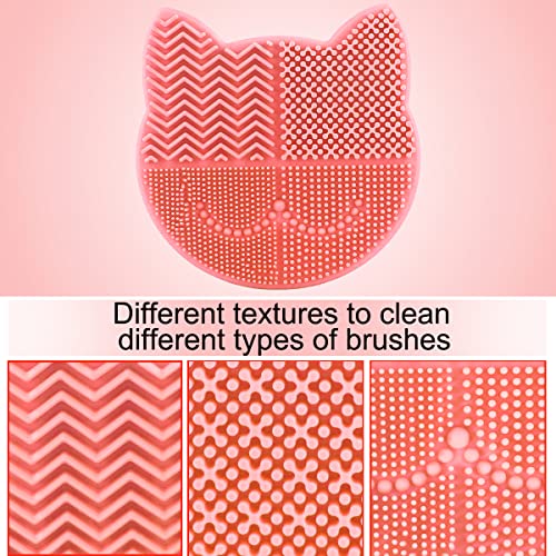 2 em 1 Design Makeup Brushing Cleaning Tapete com escova de secagem, Silicon Cat em forma de gato Cleaner Pad & Cosmetic Brush