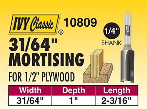 Ivy Classic 10809 31/64 polegadas de mortalidade de carboneto de roteador para madeira compensada de 1/2 polegada, haste de 1/4 de polegada,