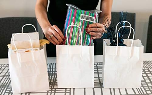 Sacos de papel com alças com volume 6,25x3.5x8 [100 sacos]. Ideal para fazer compras, embalagens, varejo, festa, artesanato, presentes, casamento, reciclado, negócios, brinde e mercadorias Kraft Bag