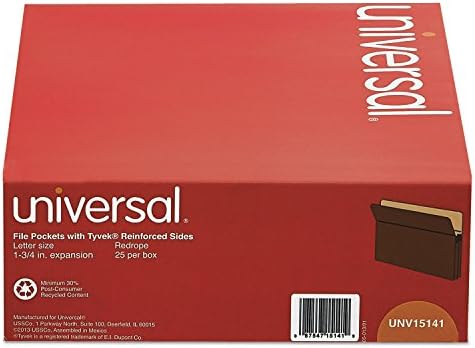 Universal 15141 1 3/4 de polegada Bolsos de arquivo em expansão, guia reta, letra, redrope/manila, 25/caixa