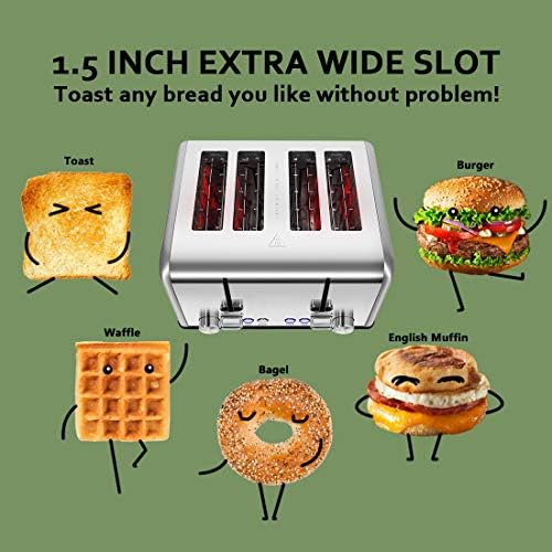 Toaster 4 Fatia, Cusimax Torresa de aço inoxidável, torradeiras de pão 4 slot extra largo com função de bagel/degelo/cancel