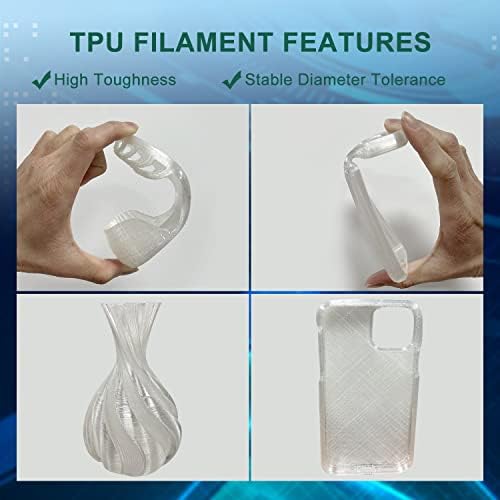 Yousu Filamento Filamento de Impressora 3D da Yousu Clear TPU 1,75 mm 1kg, precisão dimensional +/- 0,03 mm, dureza da costa 95A e bom desempenho de ligação de camada.