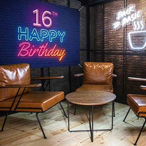 Glow Neon Feliz aniversário de 16º aniversário decoração de banner preto - colorido brilhante de 16 anos de idade decorações de temas para meninos suprimentos de meninas