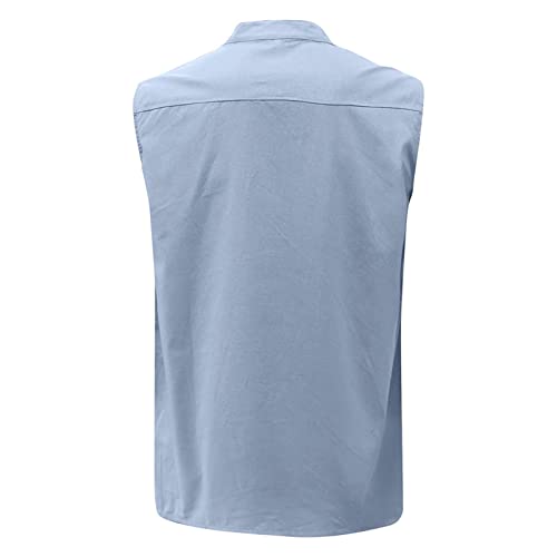 Linho de algodão masculino de maiyifu-gj henley tank top v pescoço com botão sem mangas para baixo camisetas