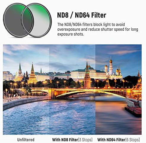 Kit de filtro de lente NEEWER 58mm ND8 ND64 CPL Filtro de filtro ， densidade neutra+kit de filtro de polarizador circular