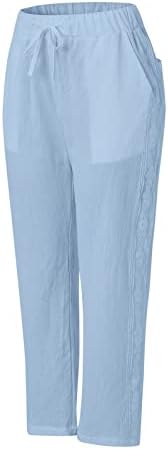 Calça de linho feminino lateral chique hollow out cônico calças de harém casual capri calças boho summer praia