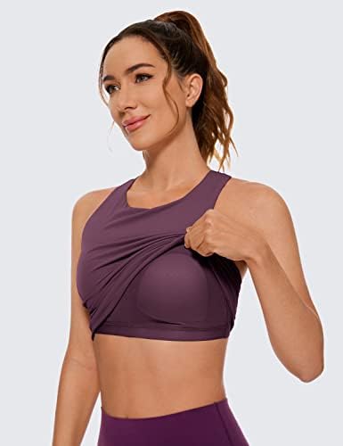 Crz Yoga Womens Ulti -Dry High Neck Treping Tops - Racerback acolchoado ioga atlética Slim Fit Camisole com sutiã embutido