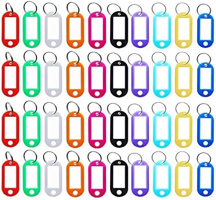 200 PCs ID rótulos tags com tags de teclas plásticas de anel dividido com janela de etiqueta