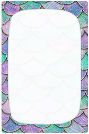 Alaza Mermaid Fish Scale Wave Lençalhos de berço de berço para meninos meninas criança, mini tamanho 39 x 27 polegadas