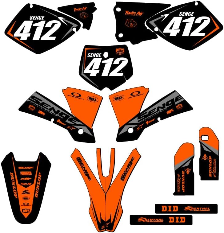 2002 SX Kit Gráfico Binário Binário Orange Completo com Rider I.D. Compatível com KTM